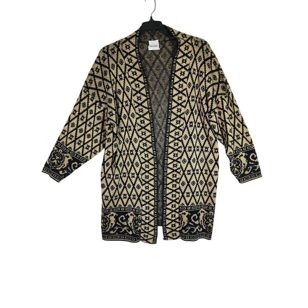 Bentley Woman 3X Open Front Cardigan Sweater Black Gold Metallic Boho Artsy Chic